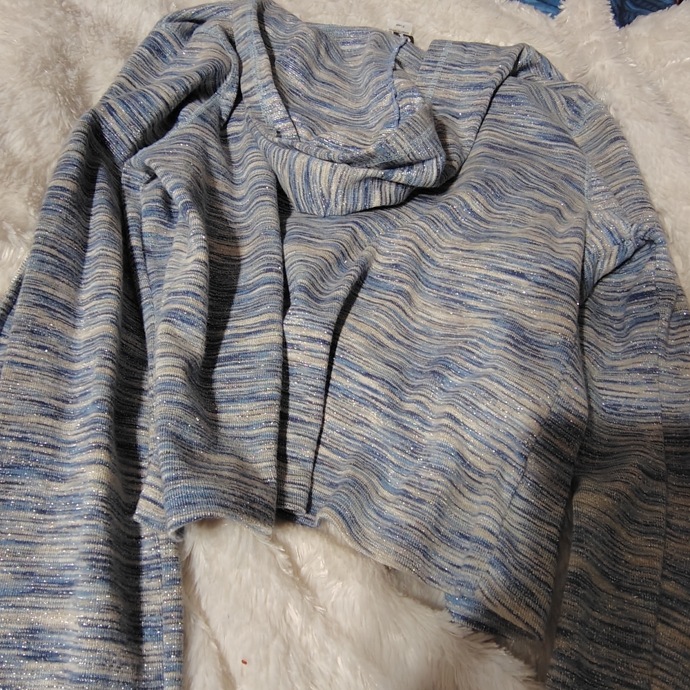Vintage Y2K 90s Free People Blue Sparkle Striped Space Dye Zip-Up Hoodie/SZ XL - Picture 16 of 16